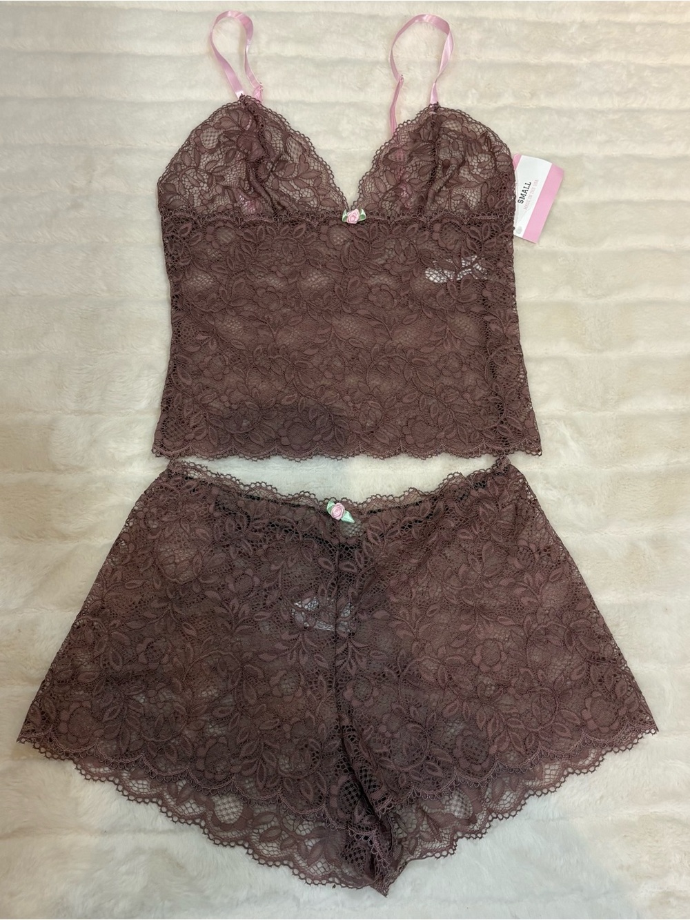 Lace Cami & Short Sleep Set - Mauve Brown handmade